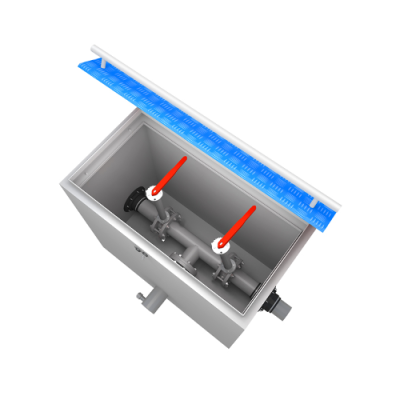 Технологический отсек переключения аварийных проливов с ЭМ приводом. Затвор Ду100 (без крышки)