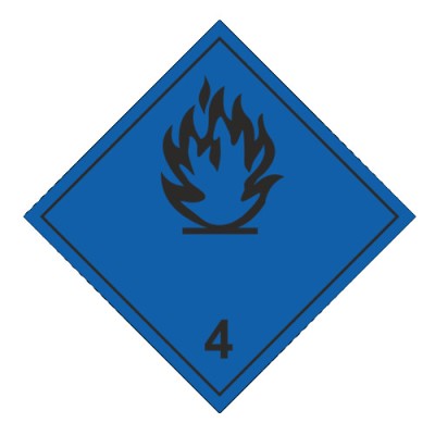 Знак "Подкласс 4.3. Вещества, выделяющие легковоспламеняющиеся газы, в контакте с водой"